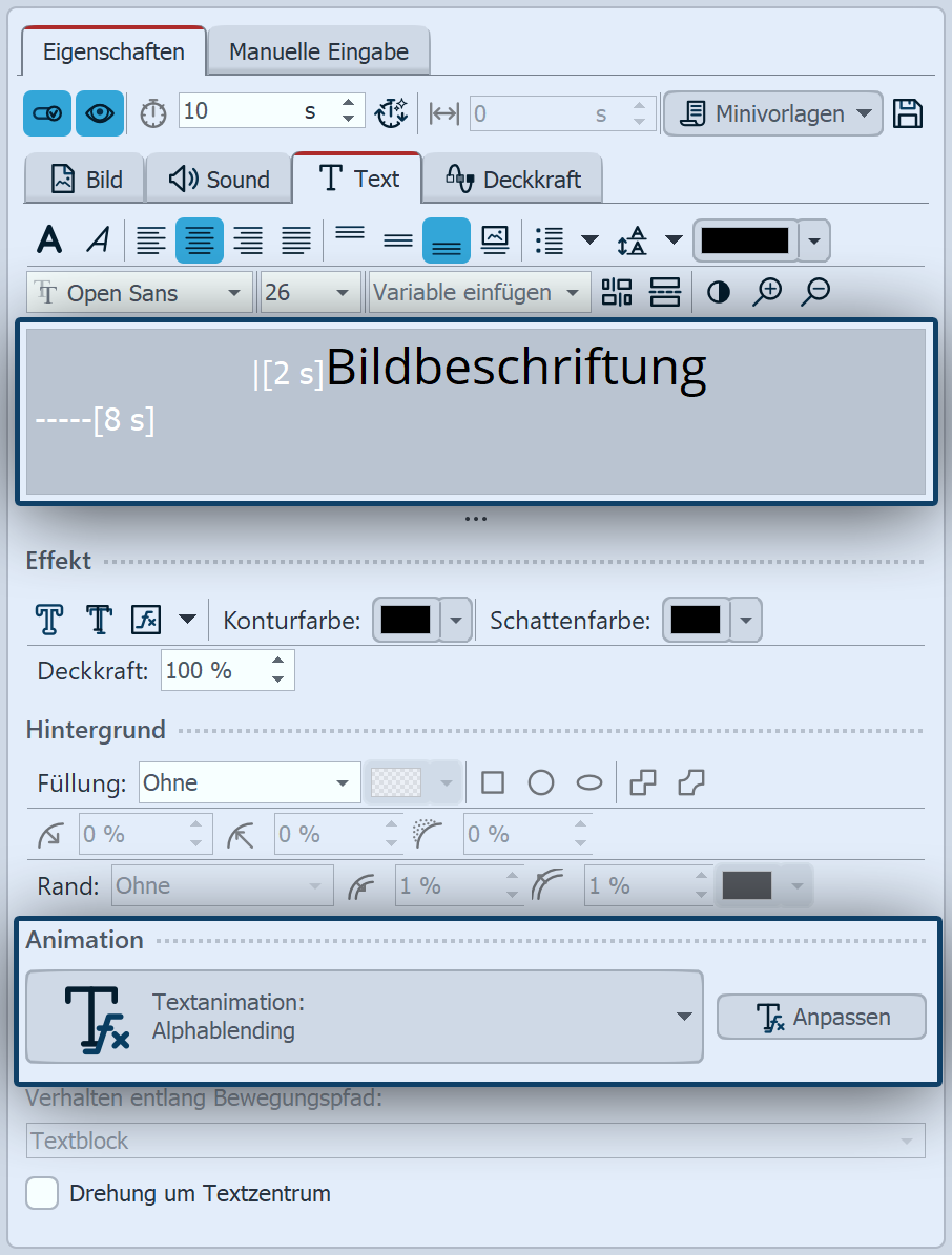 Beispiel für Text-Timing