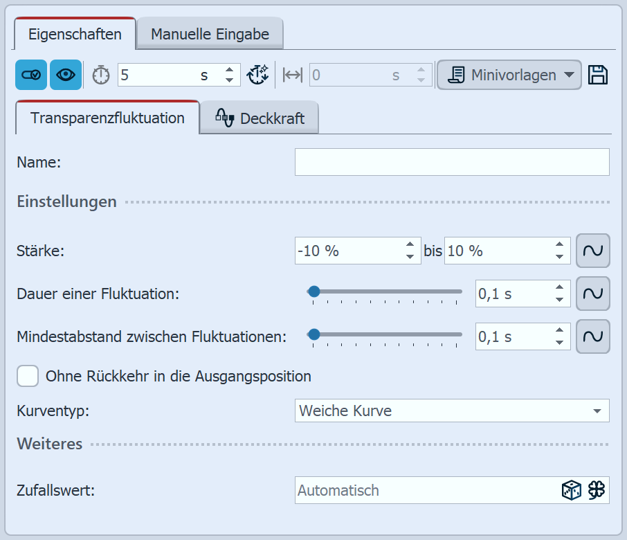 Einstellungen für Transparenzfluktuation