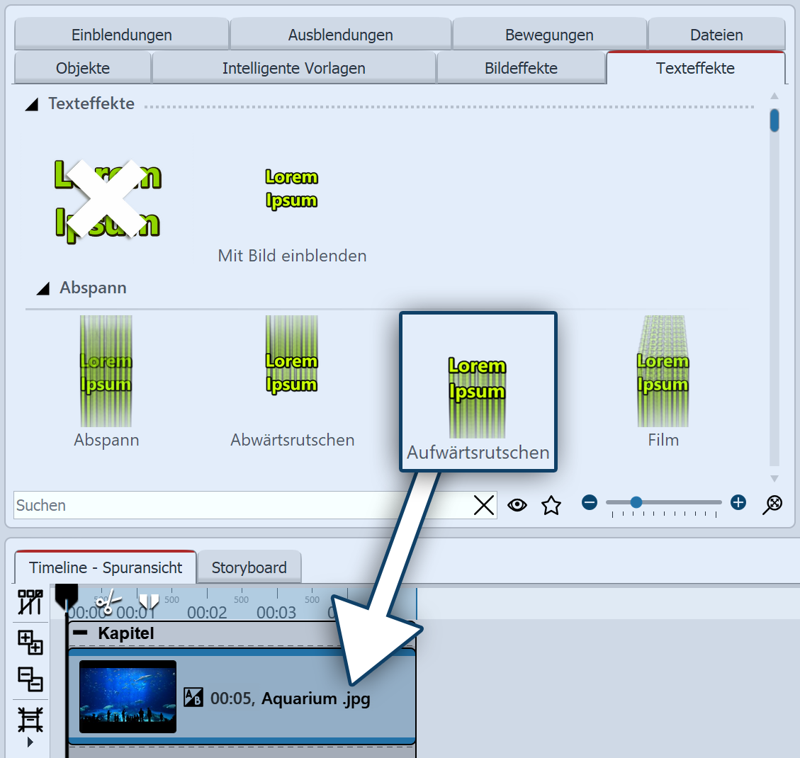 Texteffekt auf Bild in der Timeline oder im Layoutdesigner ziehen