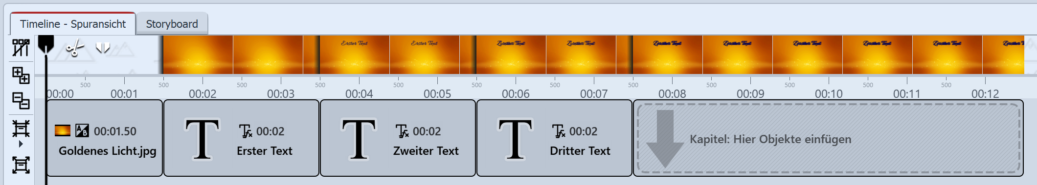 Mehrere Texte mit Kapitel in der Timeline