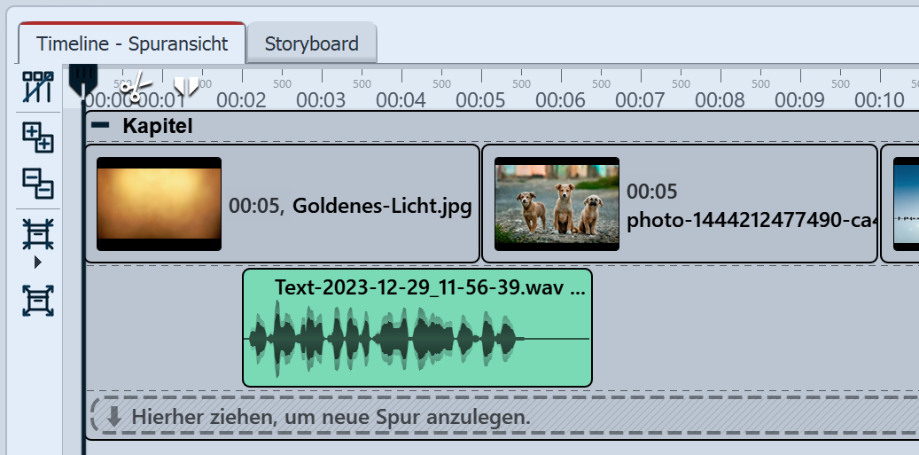 Sound-Objekt mit generierter Sprache in der Timeline