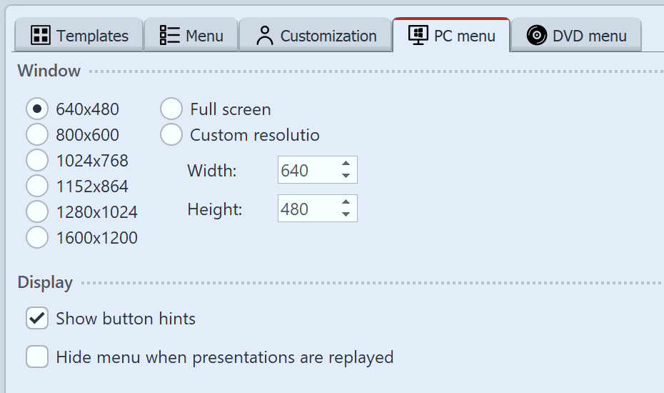 Settings for PC Menü