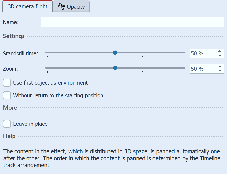 3D camera flight settings