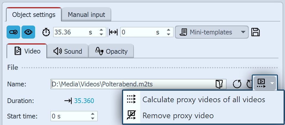 Proxy settings for video object