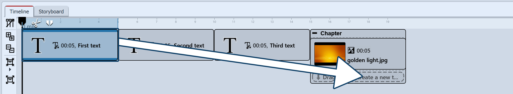 Drag first text object to track under image