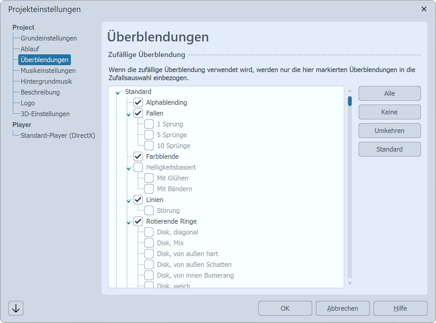 Auswahl für zufällige Überblendungen