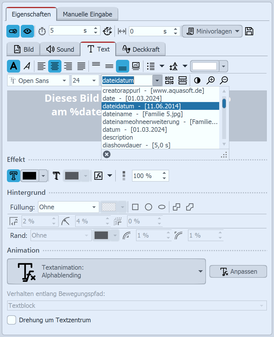 Variablen in Textfeld einfügen