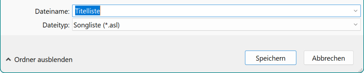 Titelliste speichern unter