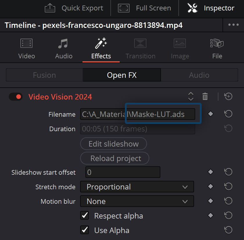 Filter in DaVinci Resolve zuweisen