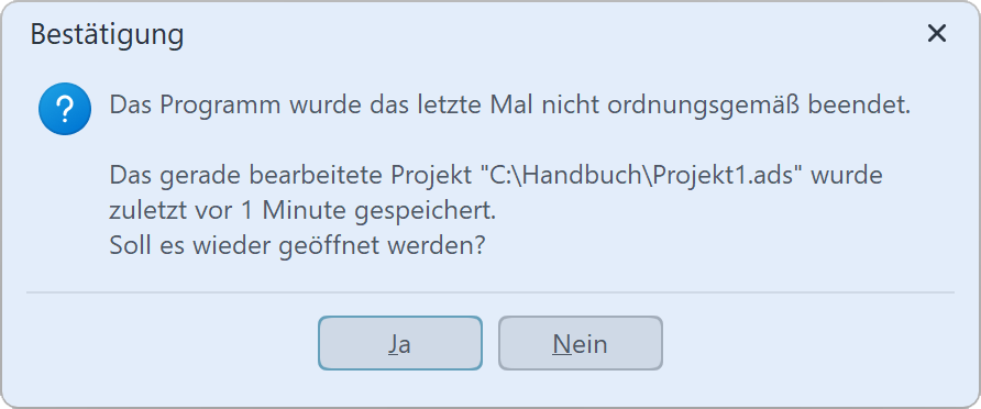 Nicht gespeichertes Projekt wiederherstellen