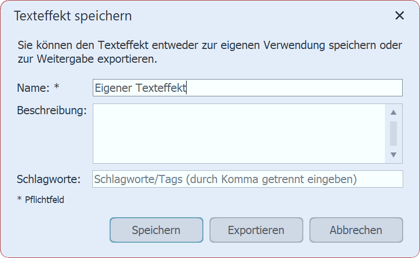 Bezeichnung für Texteffekt eingeben