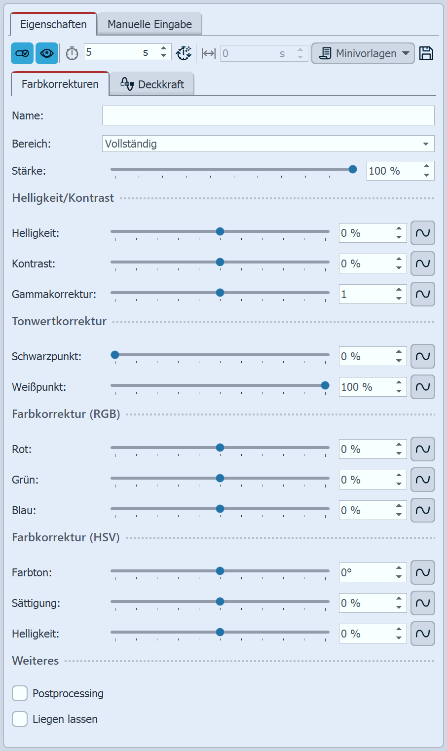 Einstellungen Farbkorrekturen