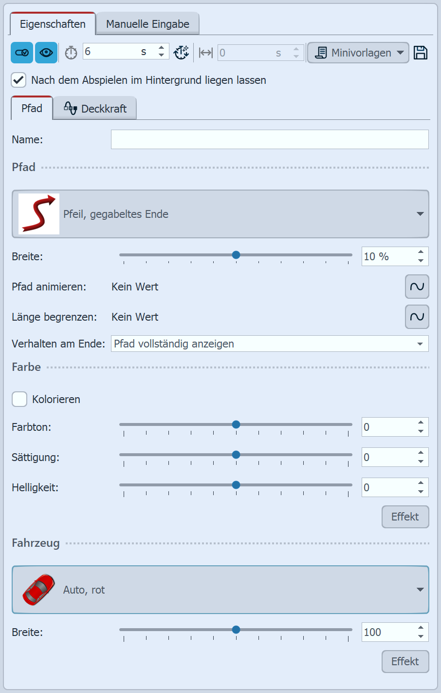 Einstellungen für Dek. Pfad