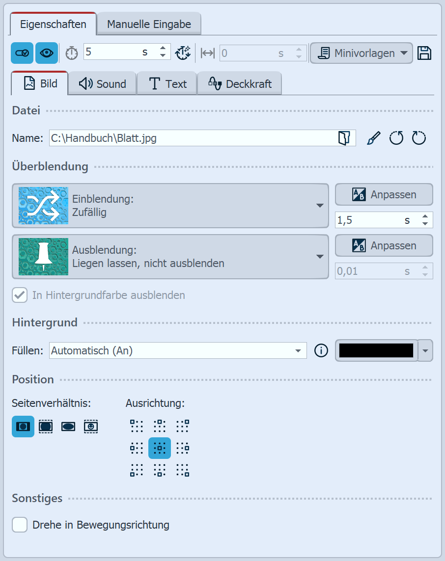 Eigenschaften für Bild-Objekt