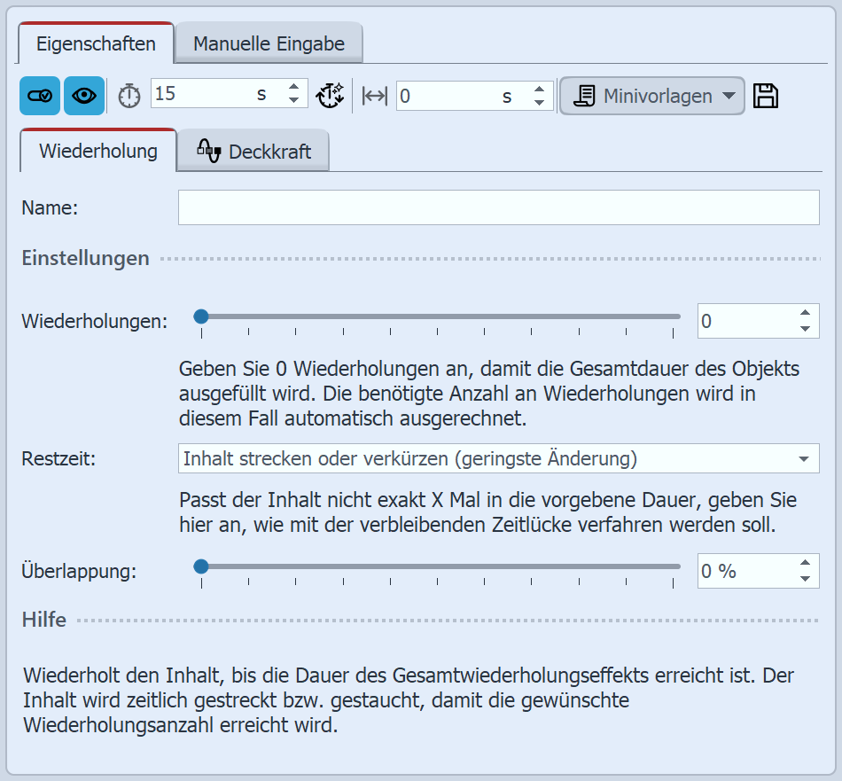 Einstellungen für Wiederholung