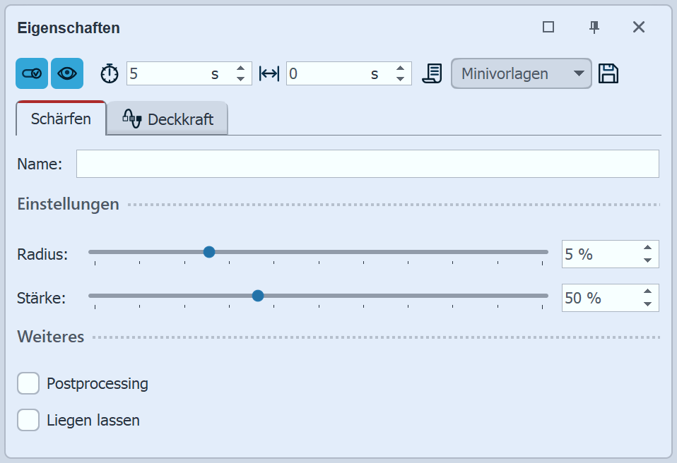 Einstellungen für Schärfen