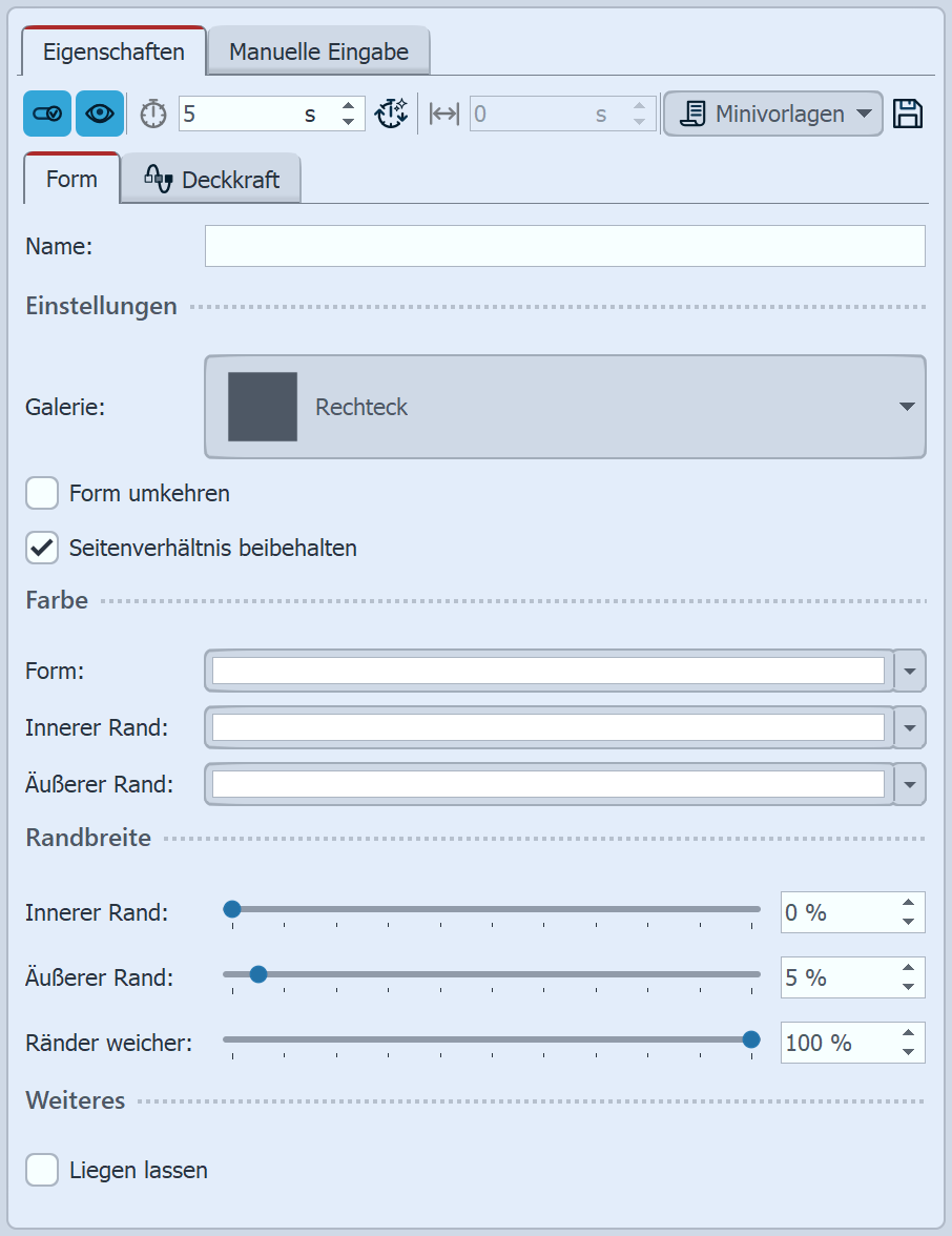 Einstellungen für Spezielle Form