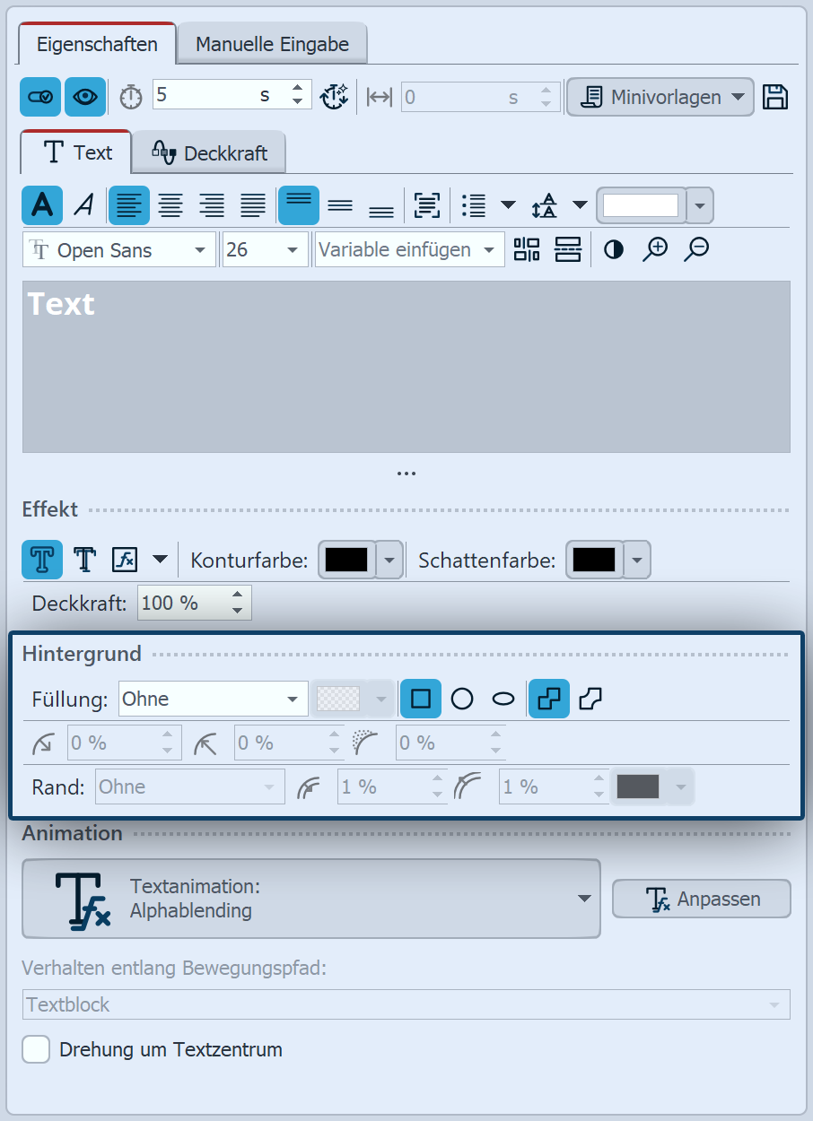 Einstellungen für Text-Hintergrund