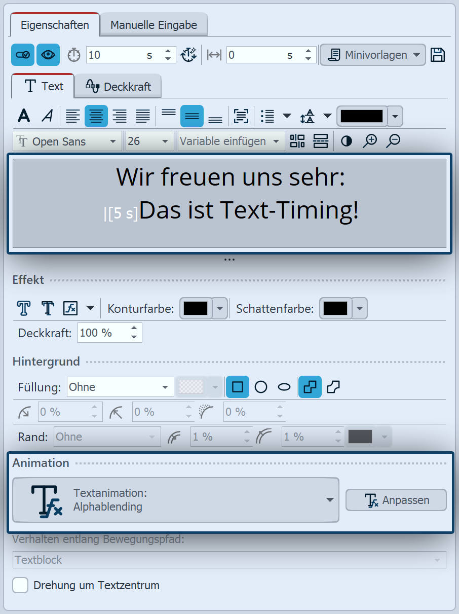 Beispiel für Text-Timing