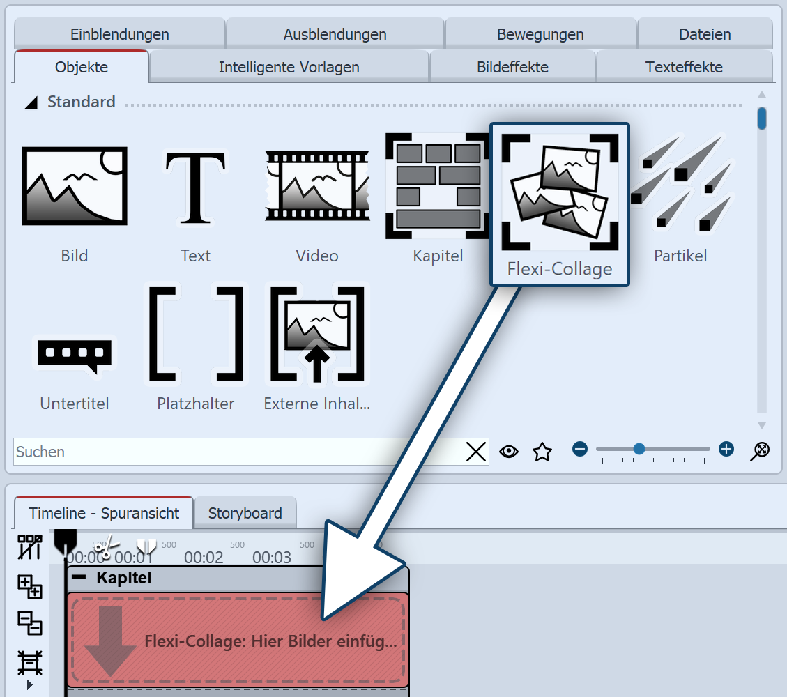 Flexi-Collage aus Toolbox in Timeline ziehen