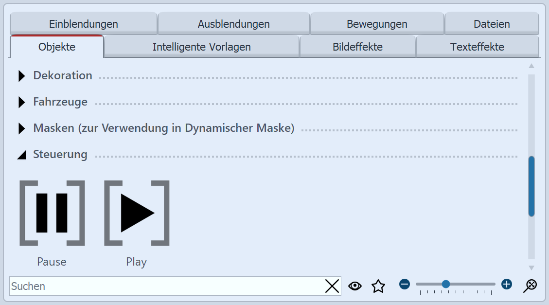 Pause- und Play-Objekt in der Toolbox