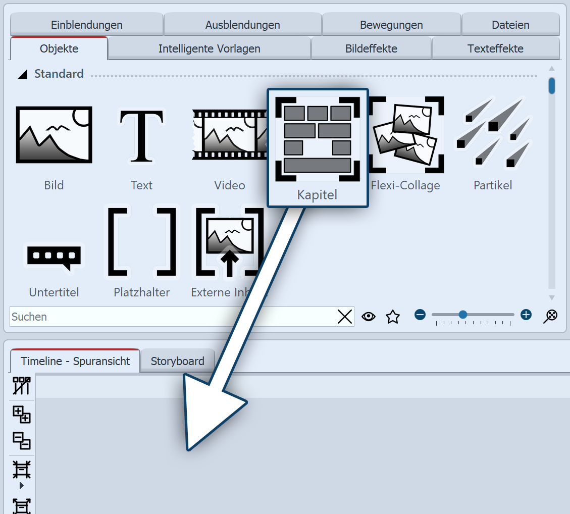 Kapitel-Objekt in Timeline ziehen