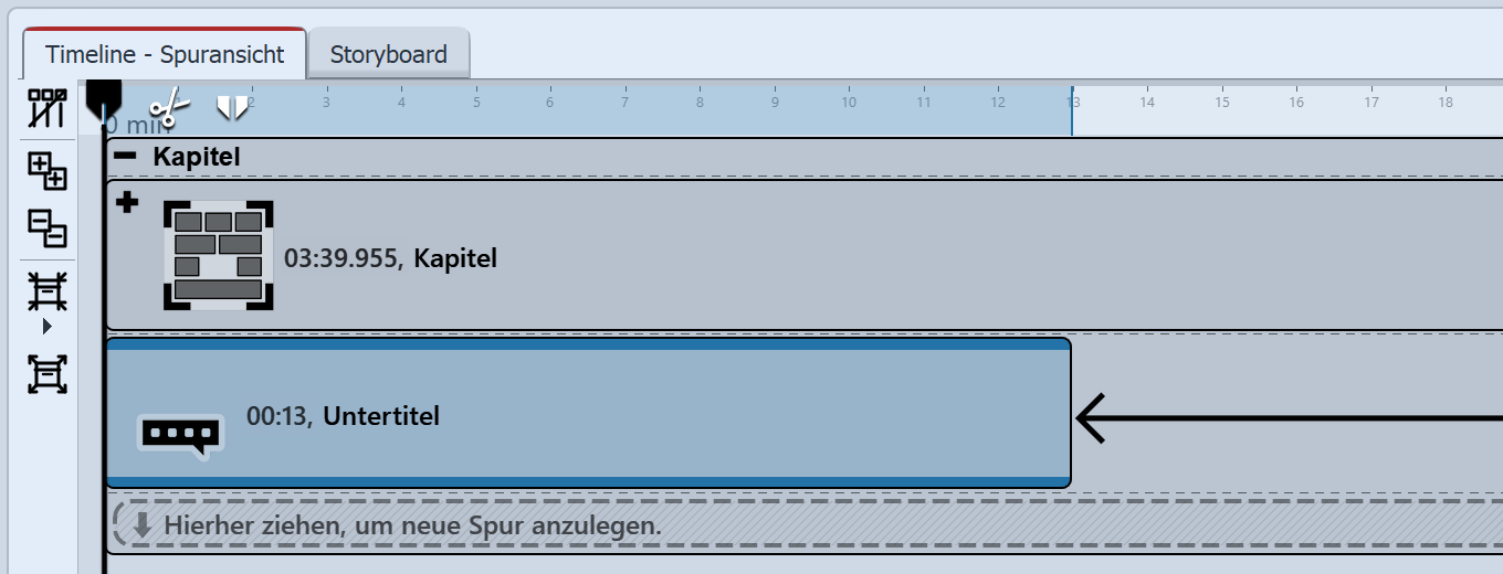 Untertitel-Objekt unter das Kapitel-Objekt ziehen