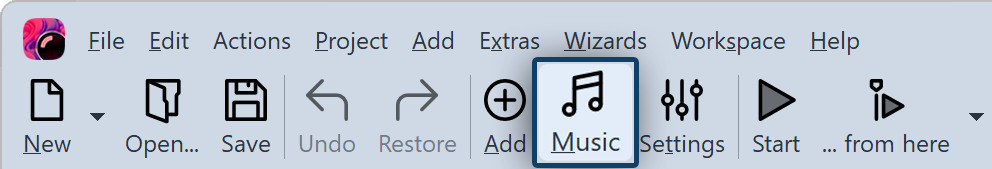 "Music" button in the Toolbar