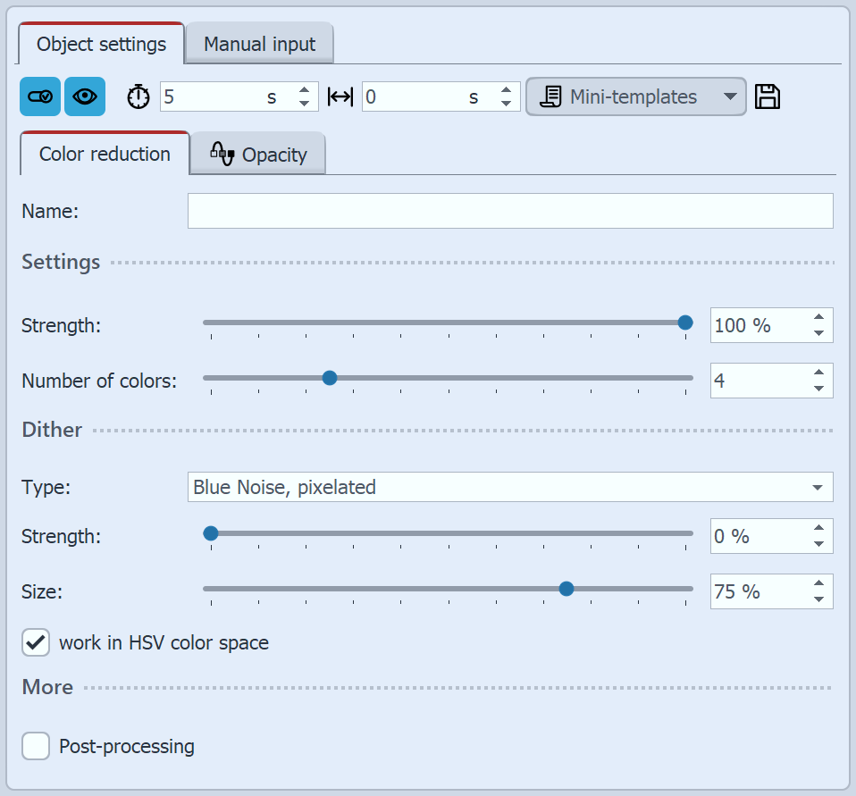 "Color reduction" settings