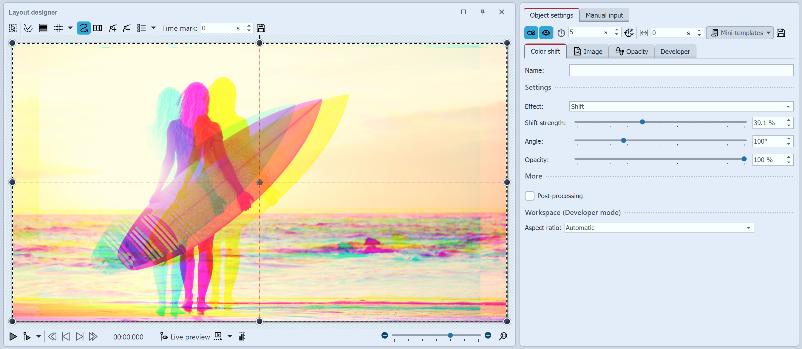 Color shift settings