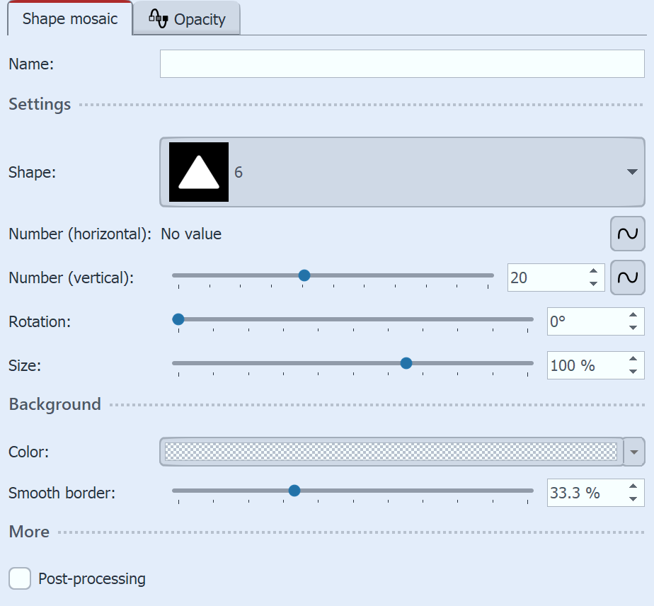 Shape mosaic settings