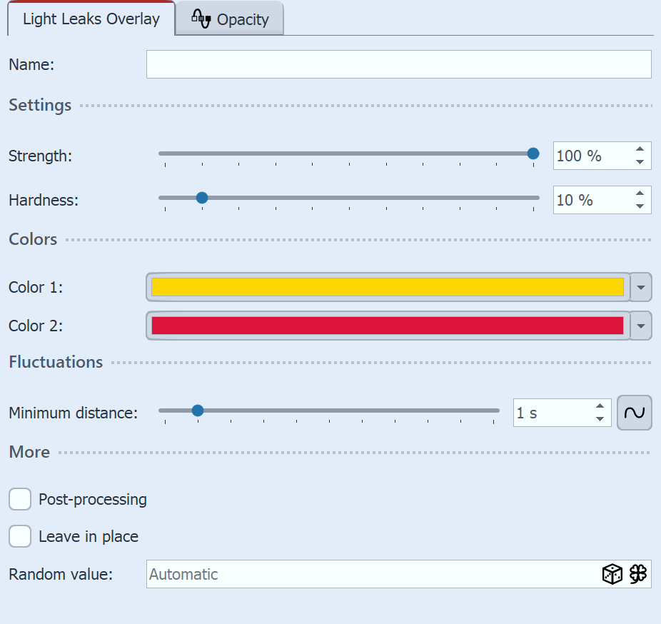 Settings for Light Leaks Overlay